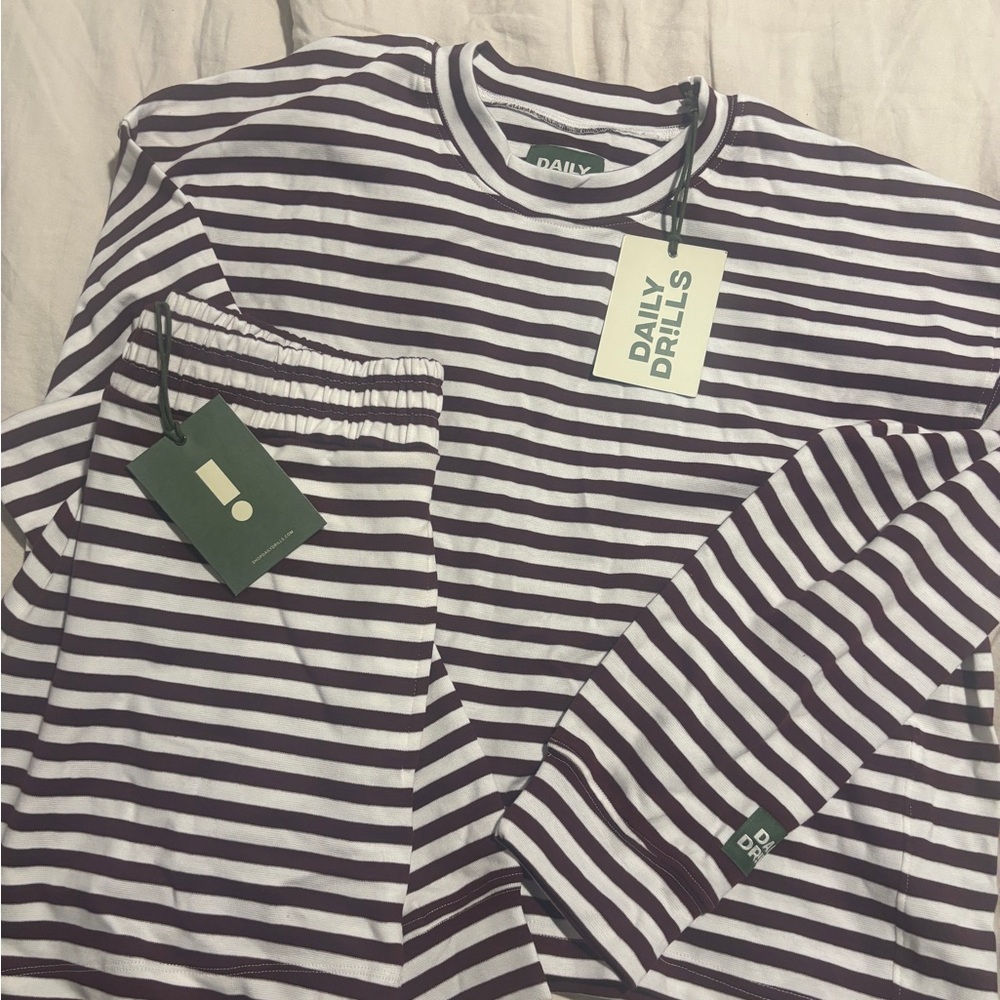 Daily Drills Striped Set- Bodega (maroon) and White